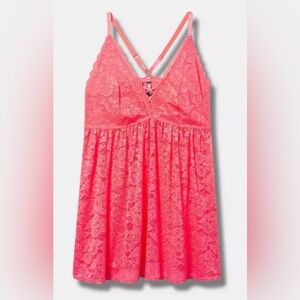 #493 - Torrid Simply Lace XO Front Babydoll Gown Lingerie Neon Blush